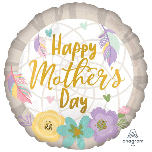 HAPPY MOTHER'S DAY FEATHERS & FLOWERS Foil Balloon 45CM NIS Traders