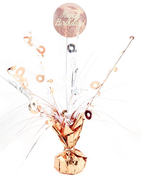 Buy Happy Birthday Rose Gold & White Centerpiece Weight 165gm 1pc at NIS Packaging & Party Supply Brisbane, Logan, Gold Coast, Sydney, Melbourne, Australia