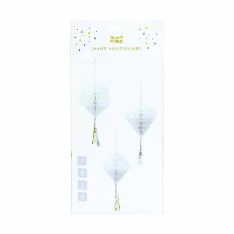 Honeycomb with Tassel Decoration-White 3pc NIS Traders