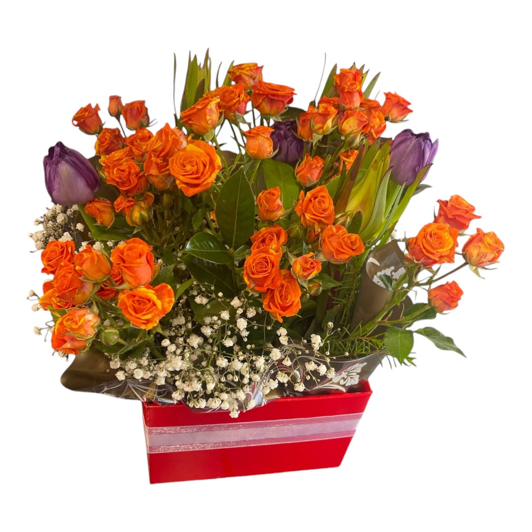 Mini Orange Spray Head with tulips Fresh Flowers Arrangement