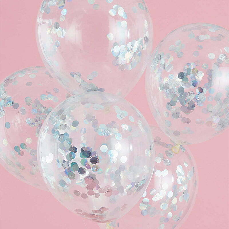 Irdescent Silver Confetti Balloons 30cm (Pack of 5) NIS Traders