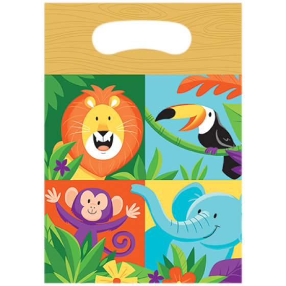 JUNGLE SAFARI LOOT BAGS PLASTIC 22cm X 16cm 8pk NIS Traders