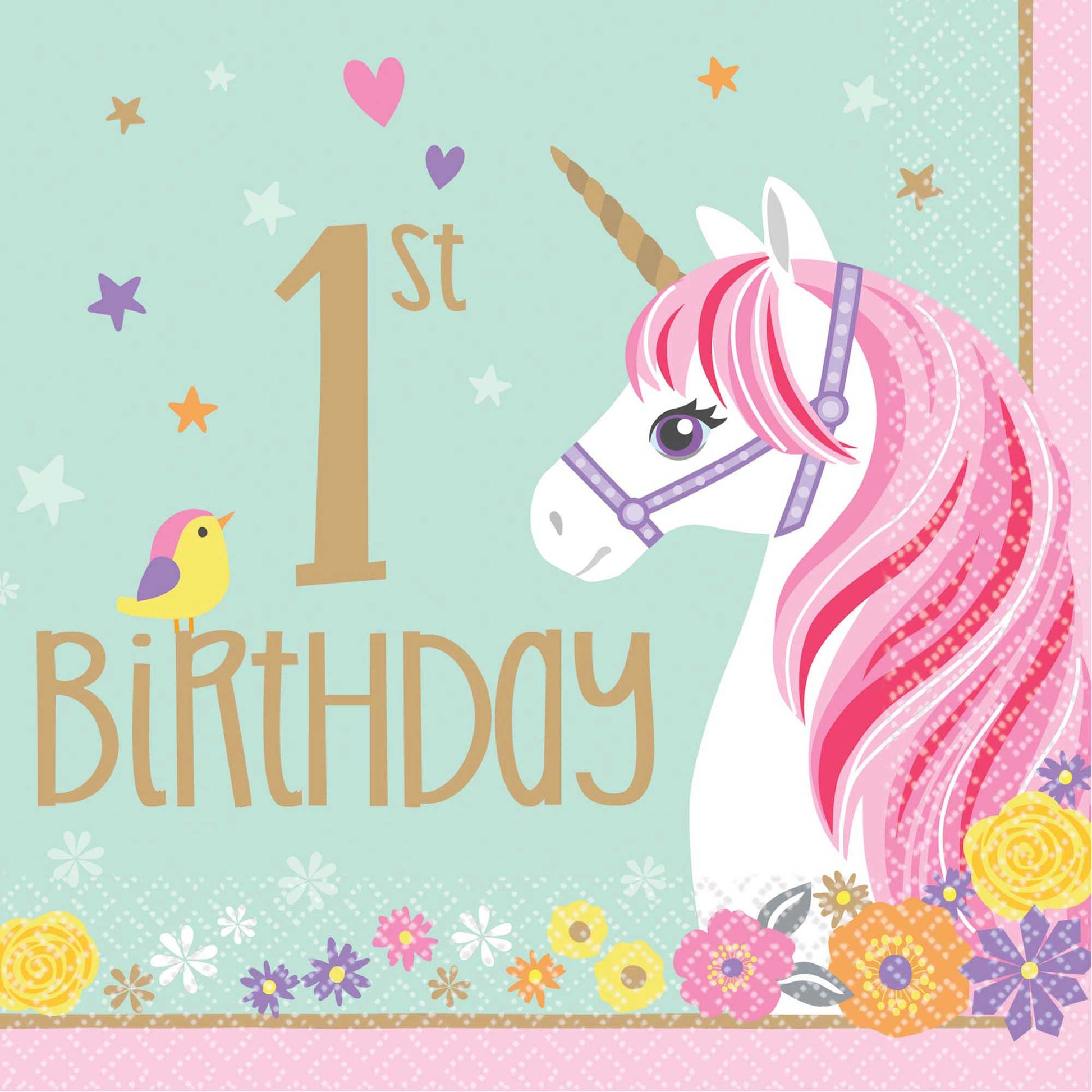 Magical Unicorn 1st Birthday Lunch Napkins NIS Traders