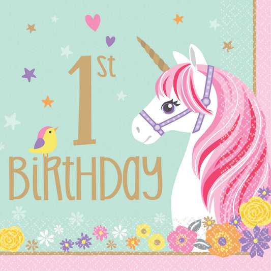 Magical Unicorn 1st Birthday Lunch Napkins NIS Traders