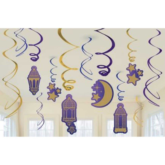 Moon & Stars Celebration Spiral Swirls Hanging Decorations Hot-Stamped NIS Traders