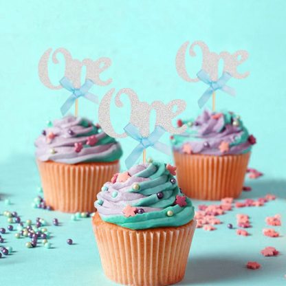 ONE B'day Silver Cupcake Picks (10 pc) NIS Traders