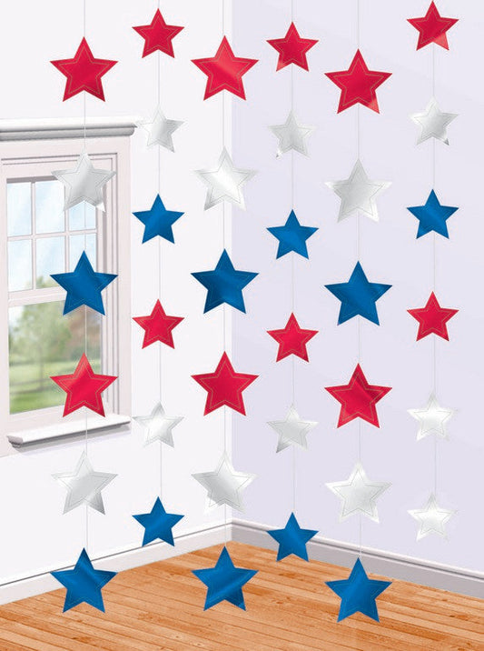 Patriotic Star Hanging String Decorations - Foil NIS Traders