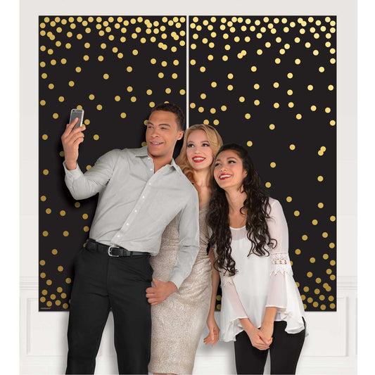 Photo Booth Plastic Scene Setter Black & Gold Confetti Dots NIS Traders