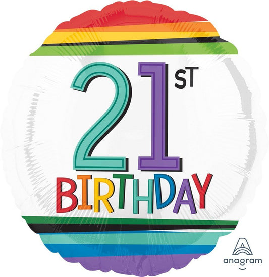 Rainbow Birthday 21st Foil Balloon 45cm NIS Traders