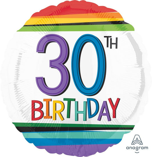 Rainbow Birthday 30th Foil Balloon 45cm NIS Traders