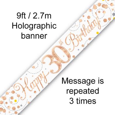 Buy Rose gold Happy 30th B'day BANNER at NIS Packaging & Party Supply Brisbane, Logan, Gold Coast, Sydney, Melbourne, Australia