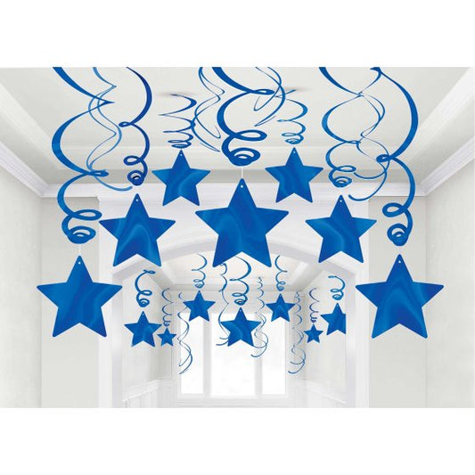SHOOTING STARS FOIL MEGA VALUE PACK SWIRL DECORATIONS - BRIGHT ROYAL BLUE NIS Traders