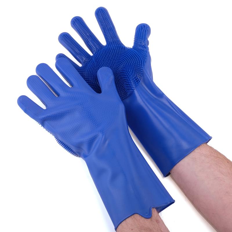 Scrubbing Brush Cleaning Gloves Silicone - Blue 32cm - 1 pairl NIS Traders