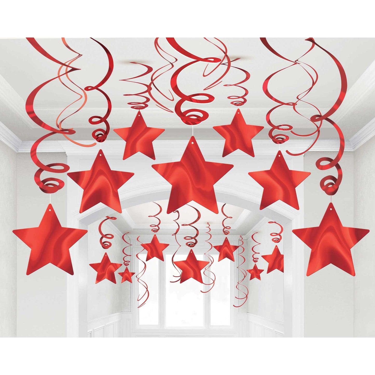 Shooting Stars Foil Mega Value Pack Swirl Decorations - Apple Red NIS Traders