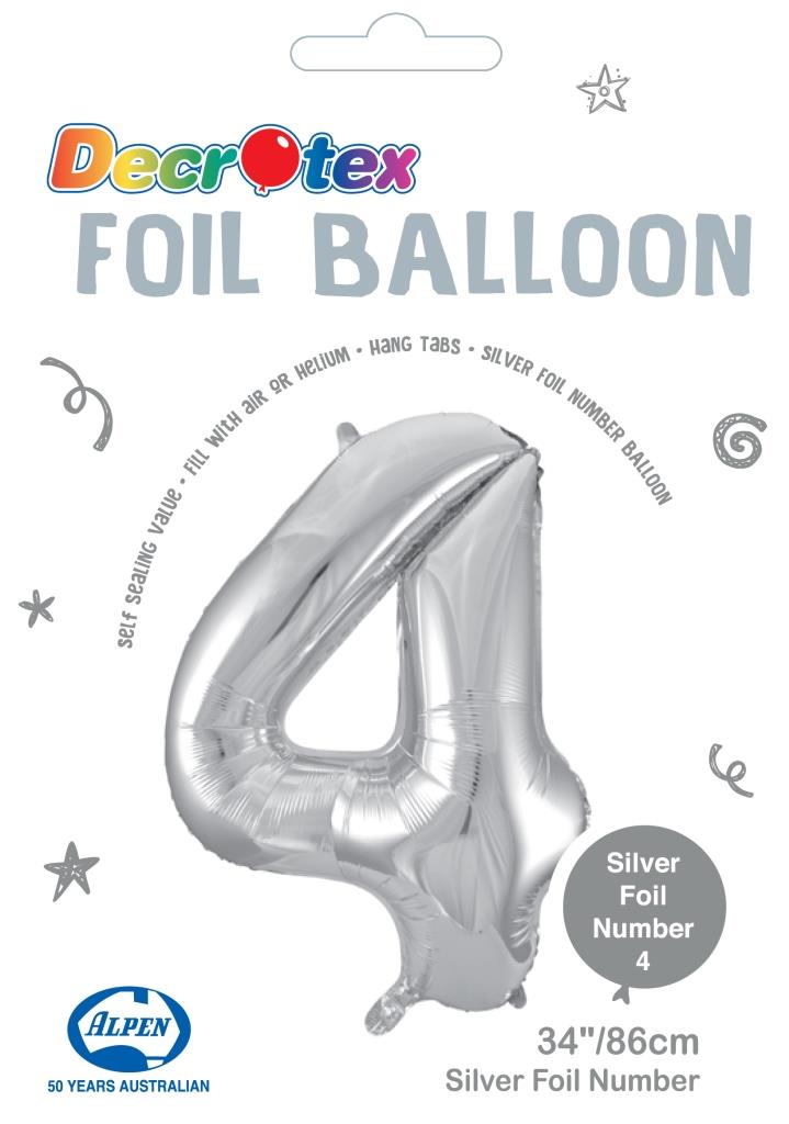 Buy Silver Foil Balloon Number #4 (34inch) at NIS Packaging & Party Supply Brisbane, Logan, Gold Coast, Sydney, Melbourne, Australia