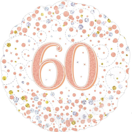 Buy Sparkling Fizz Rose Gold 60 Birthday Round Foil Balloon at NIS Packaging & Party Supply Brisbane, Logan, Gold Coast, Sydney, Melbourne, Australia
