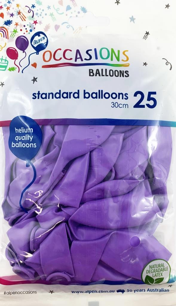 Buy Standard Purple 30cm Balloons 25pk at NIS Packaging & Party Supply Brisbane, Logan, Gold Coast, Sydney, Melbourne, Australia