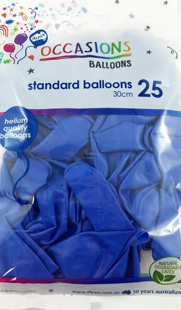 Buy Standard Royal Blue 30cm Balloons 25pk at NIS Packaging & Party Supply Brisbane, Logan, Gold Coast, Sydney, Melbourne, Australia