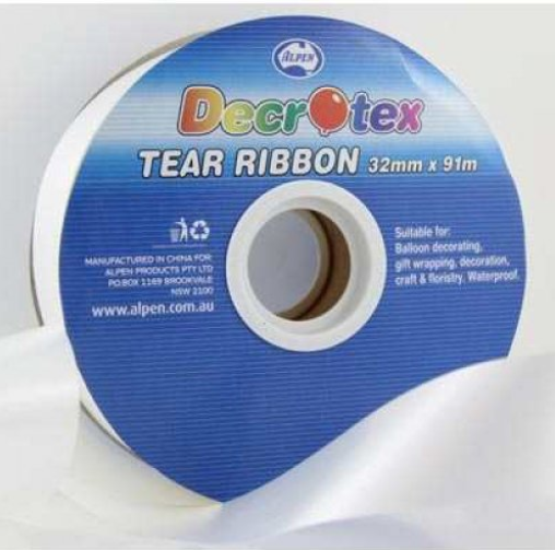 Buy WHITE TEAR RIBBON at NIS Packaging & Party Supply Brisbane, Logan, Gold Coast, Sydney, Melbourne, Australia