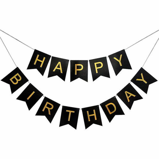 BLACK Happy Birthday Bunting 3.3m 1pc