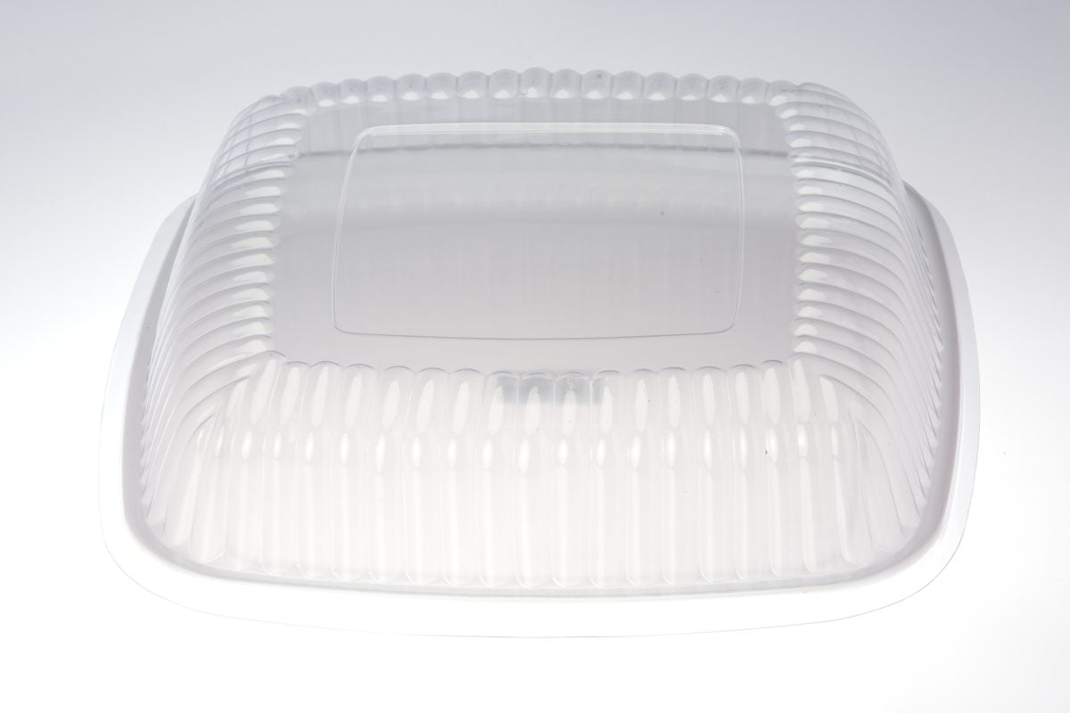 12" White Square Food Service Platter with clear Lid 1pc